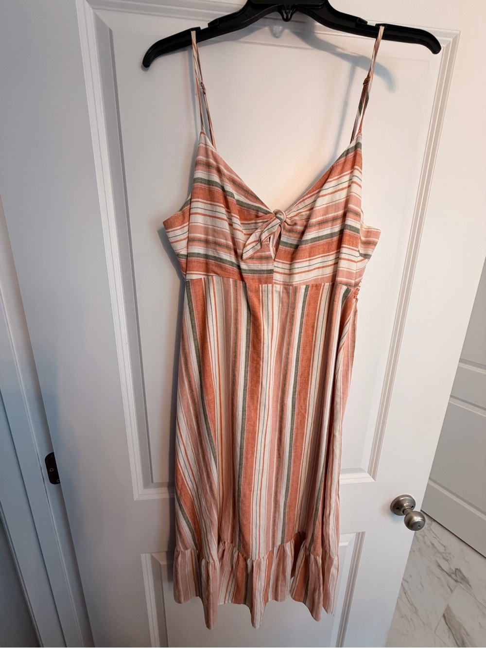 Lulus Striped Spaghetti Strap Midi Dress in Peach & Cream XL